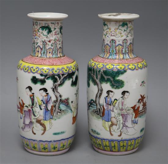 Two 19th century Chinese famille rose bottle vases 23cm high